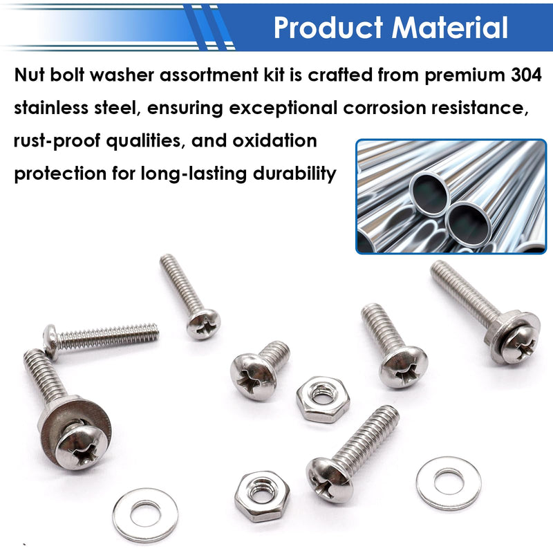 smseace 730Pcs 304 Stainless Steel Machine Screws Assortment Kit#10-24#8-32#6-32#4-40 Phillips Pan Head Assorted Nuts and Bolts for Machinery, Furniture, Automotive, Motorcycle Repairs 730Pcs SS #4 #6 #8 #10 Silver