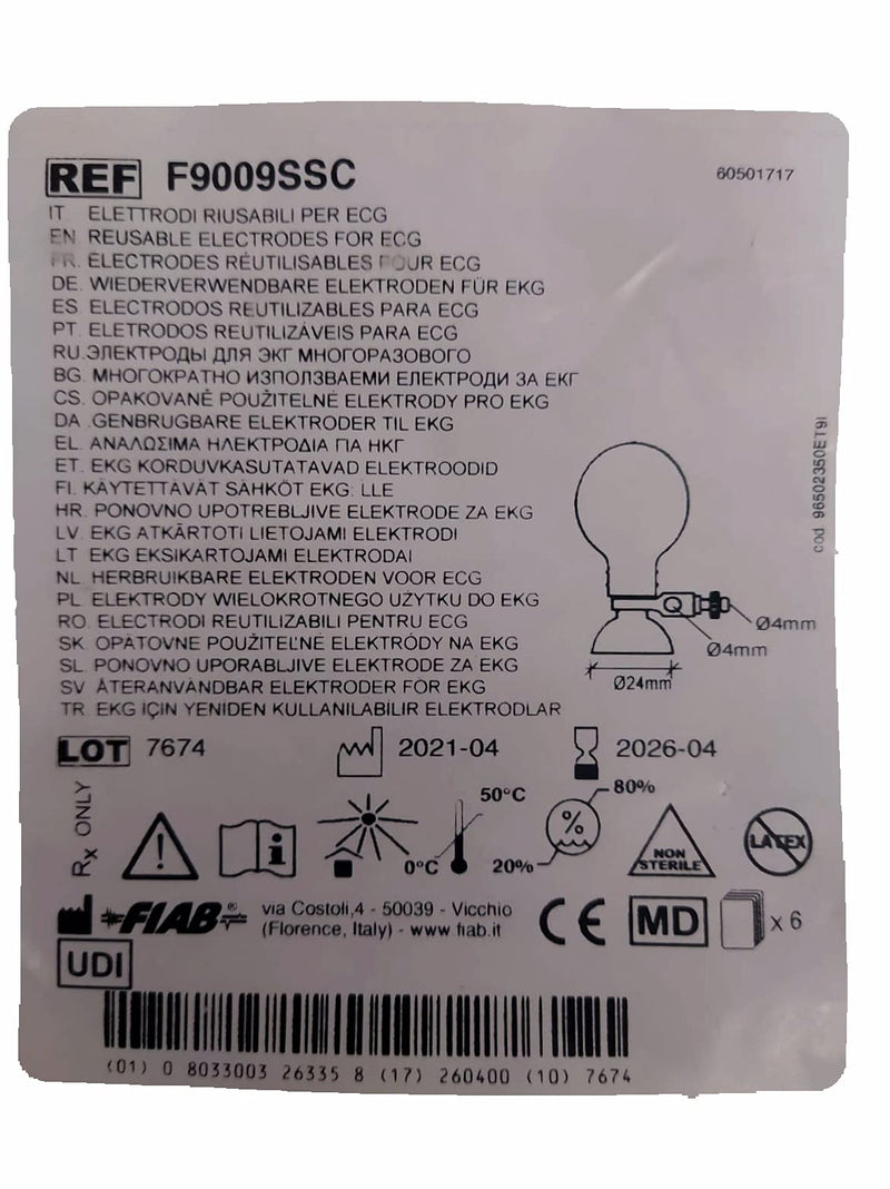 [Australia - AusPower] - Fiab F9009SSC Electrode with Suction Cup for ECG Diameter 24mm Adult Pack of 6 Single 
