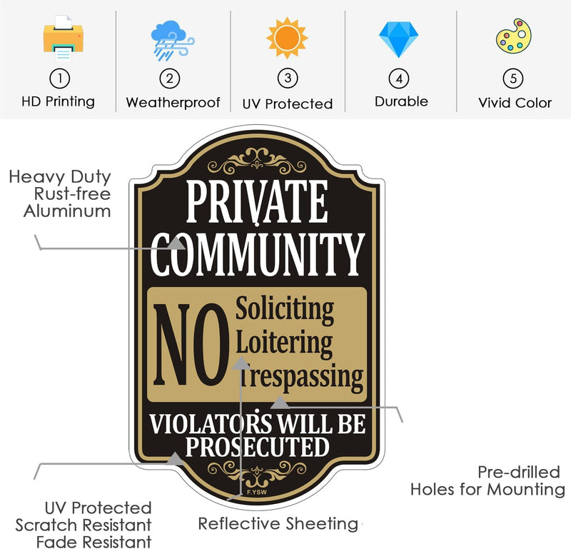 Private Community No Soliciting Trespassing Loitering Violators Will Be Prosecuted Sign 18" x 12" With 35" Long Metal Property Road Traffic Stake With Stand Aluminum Outdoor Use Yard Business Home