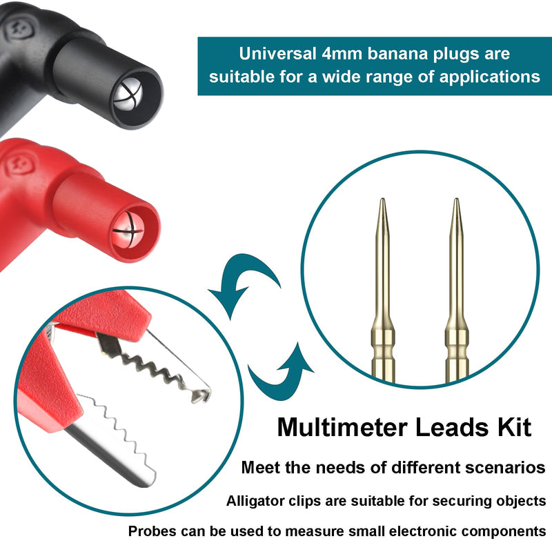 [Australia - AusPower] - 3.3FT/100.5cm Multimeter Leads Kit, 4mm Banana Plug to Alligator Clips Gold-Plated Test Probe for Electrical Testing, Test Leads 1000V 20A Test Probe Lead Set 