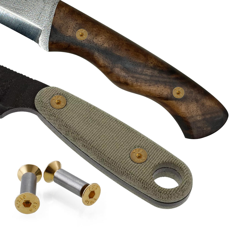 [Australia - AusPower] - 10 Packs Knife Handle Screws Rivets Bolts Fasteners, Gold Hex Flat Head Screws, Knives Maker Screws for Fixing Blade Knife 