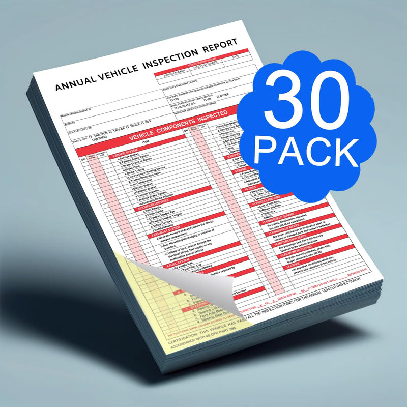 Annual Vehicle Condition Report Forms with Aluminum Date Labels, 30-Pack, 3-Ply Carbonless for Fleet Management