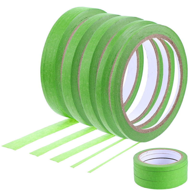 5 Rolls Pinstripe Tape, 5 Sizes Green Masking Tape 1/8, 1/5, 1/3, 2/5, 3/5 Inch Wide Fineline Masking Tapes Thin Painters Masking Automotive Tape for DIY Paint Art Crafts