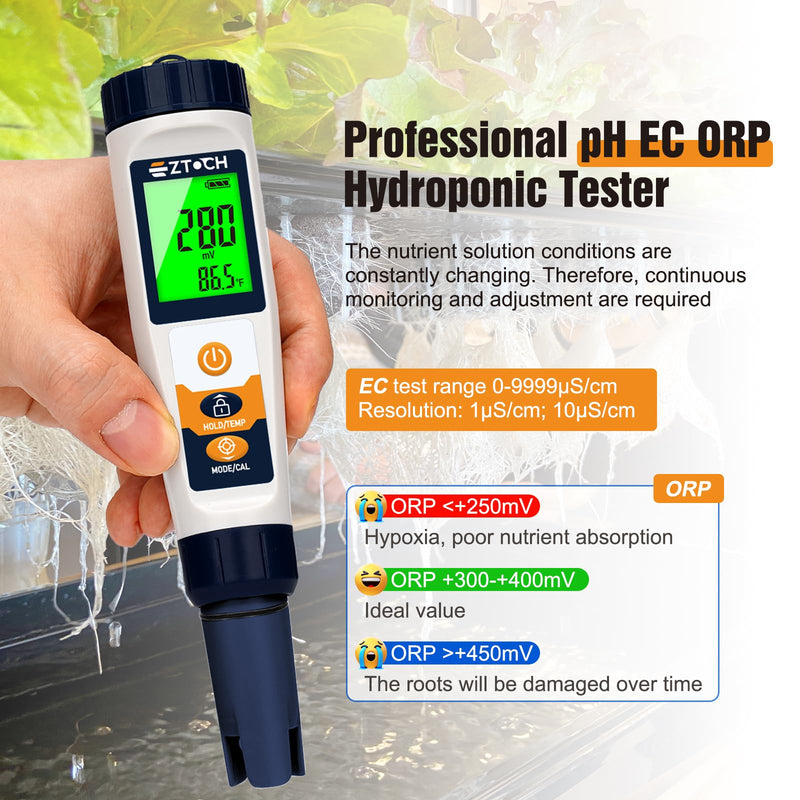 [Australia - AusPower] - Hydrogen Water Tester pH H2 ORP Meter, Hydroponic pH TDS EC Meter, 6 in 1 pH H2 ORP TDS EC Temp Tester for Drinking Water and Pool, Dissolved Hydrogen Tester for Hydrogen Water Bottle 