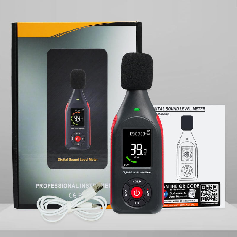 GAIN EXPRESS Decibel Meter, Decibel Meter with Data Logger, Sound Level Meter with 30-130dB Measurement, 31,000 Datasets, 3-Colour Light Alarm, Rechargeable dB Meter for Home, Classroom Lcd Screen Display
