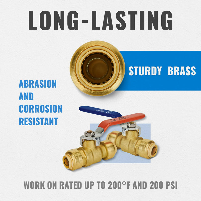 [Australia - AusPower] - Shut Off Ball Valve 1/2 Inch, SUNGATOR 1/2 Inch Ball Valve, Push to Connect Water Shut off Valve, Easily Match to Pipe using Red and Blue Handle, No Lead Brass Fitting, PEX Pipe,Copper,CPVC, Pack of 2 1 Red + 1 Blue, 2 Pack 