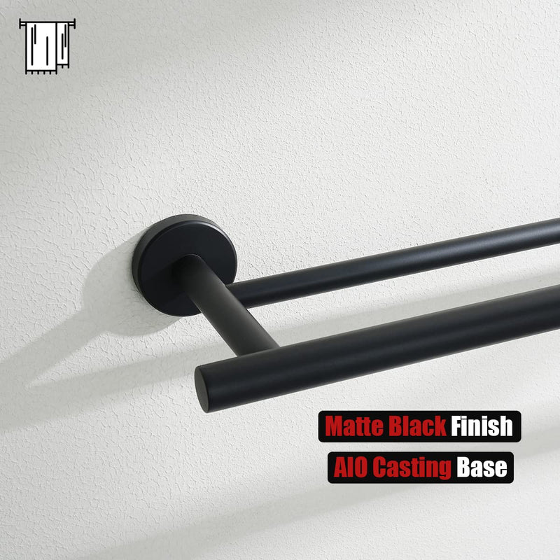 JQK Double Towel Bar 27 Inch, Matte Black Useable Length 24 Inch 304 Stainless Steel Thicken 0.8mm Bath Towel Rack for Bathroom, Towel Holder Wall Mount, TB100L24-PB