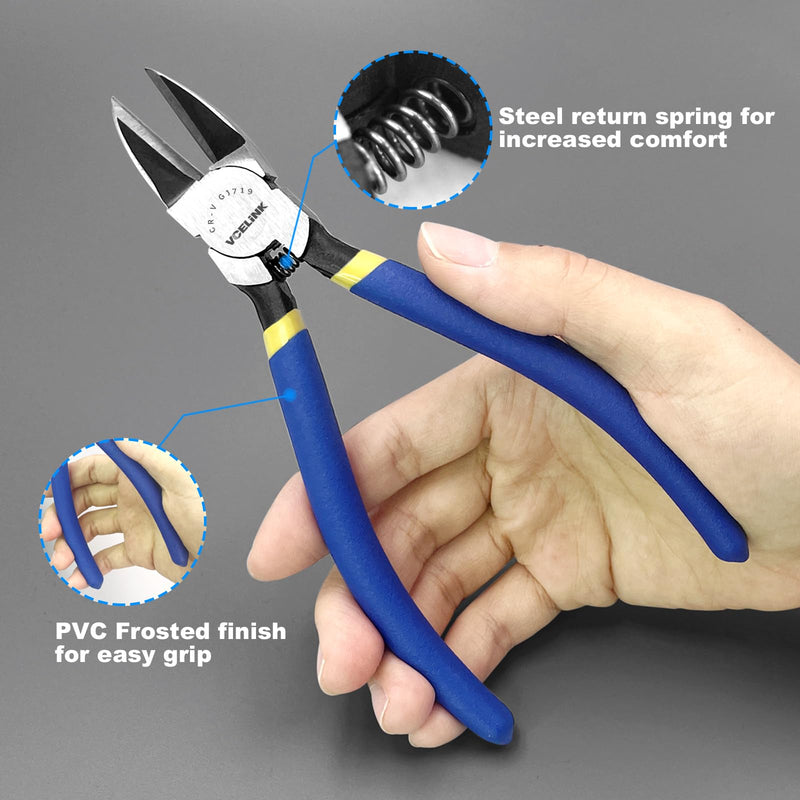 [Australia - AusPower] - VCELINK Wire Cutter, 6-inch Side Cutter, CR-V Small Flush Cutter, Professional Small Wire Cutter with Spring-loaded for Artificial Flowers, Floral, Jewellery Making, and DIY Model Making 