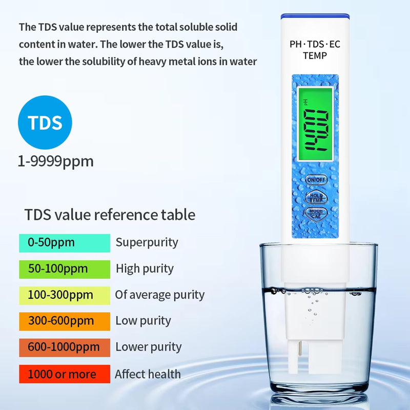 [Australia - AusPower] - Digital Water Tester - 4 in 1 PH/TDS/EC/Temperature TDS Tester Pen for Drinking Water, Hydroponics, Swimming Pool, Aquariums BU1 