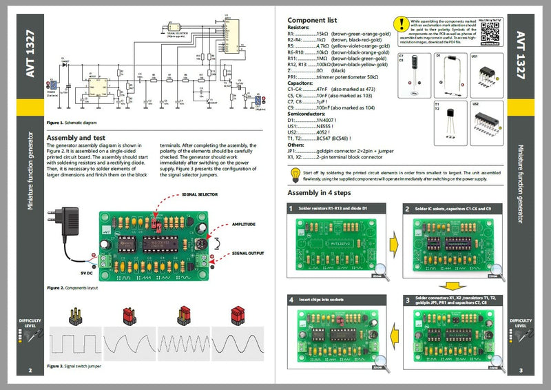 [Australia - AusPower] - AVT 1327 Kit DIY Mini Function Generator, Function Signal Generator, Project for Beginners, DIY Soldering Kit, Construction Toy 