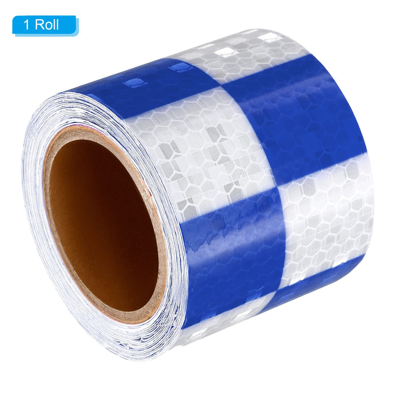 PATIKIL Reflective Tape, 1 Roll 10 ft x 2-inch Waterproof Adhesive High Visibility Caution Warning Safety Tape Reflector for Trucks Trailers Cars, Square Blue White