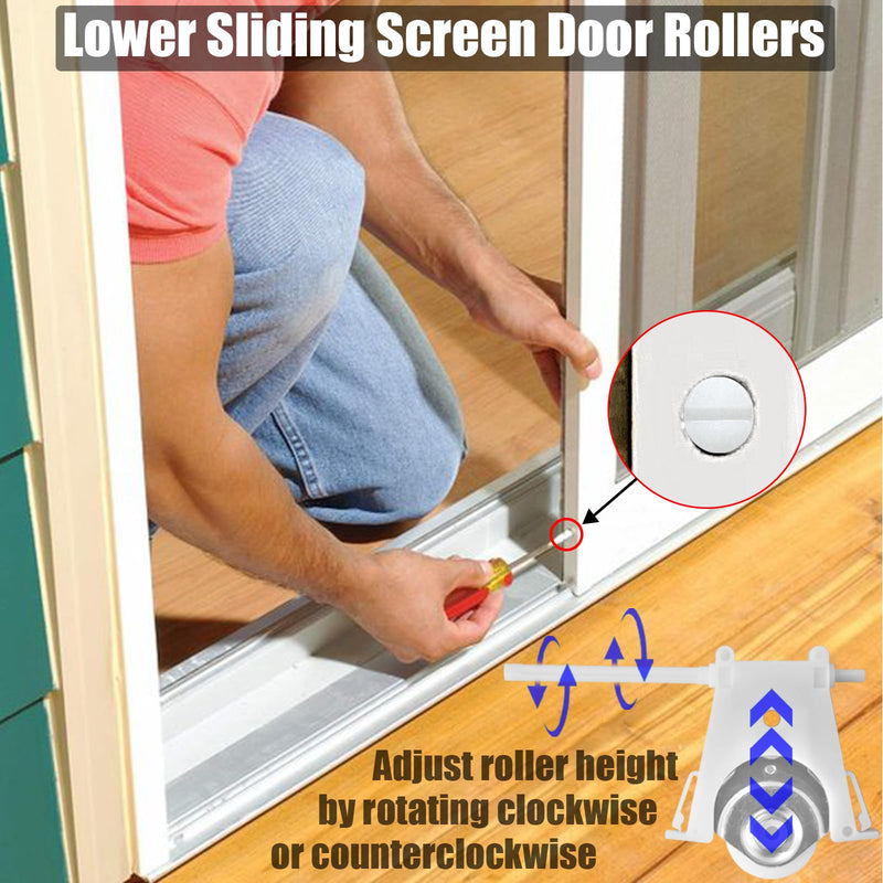 2 Pairs Sliding Screen Door Roller Assembly, Fits Andersen Upper #1997063 & Lower #1997310 (1991–Present), 1-1/4" Nylon Concave Wheels, Edge Adjustable Replacement for Patio Sliding Door Upper + Lower Rollers Combo