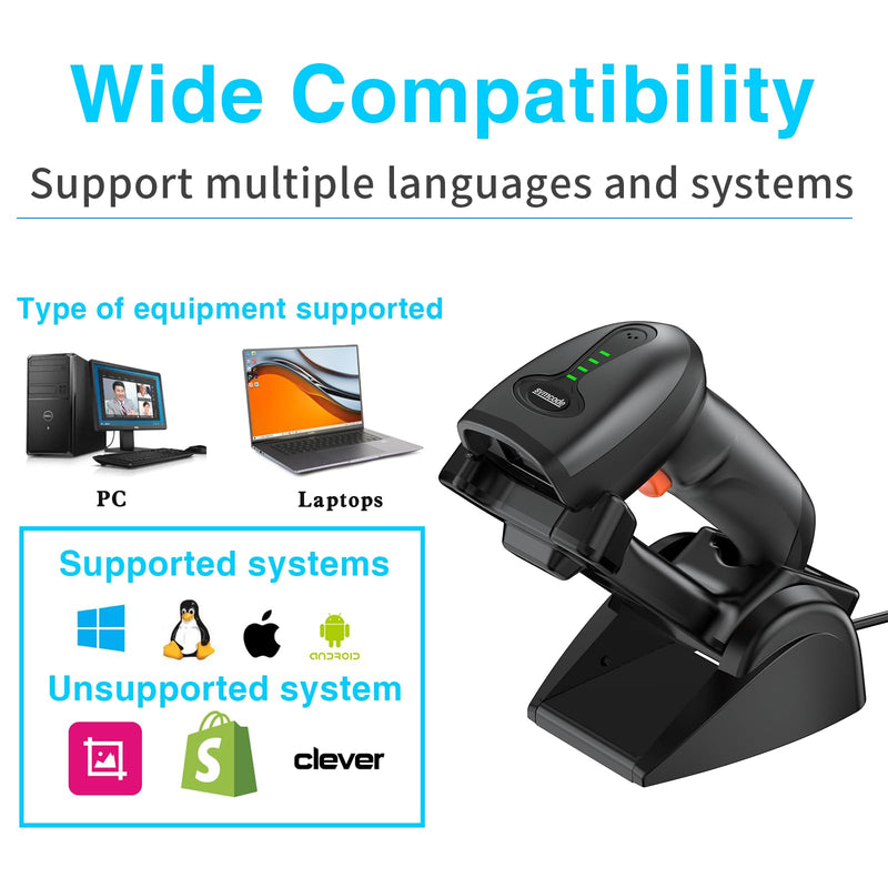 [Australia - AusPower] - Symcode QR Industrial Bluetooth Barcode Scanner with Wireless Charging Stand, Wireless 2D 1D Bar Code Scanner Drop Protection Shock Dust Proof Hands Free Auto-Sensing Stand Barcode Scanner 2D Barcode Scanner with Wireless Charging Stand 