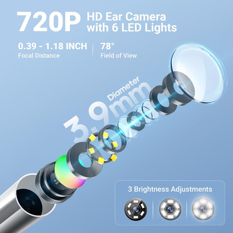 [Australia - AusPower] - ScopeAround Otoscope with Light, 720P HD Ear Cleaning Camera & 6 LED Lights Ear Scope, 1.45" IPS Display Digital Otoscope, Ear Scope with Extention Cable, Smart Ear Camera, Ready to Use White 