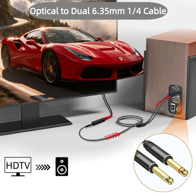 192KHz DAC Optical to Dual 6.35mm Converter,Optical Audio Cable to Dual 6.35mm 1/4" TS Mono Audio Adapter,Digital to Analog Audio Converter for HDTV,DVD,Set-top Boxes(O-ptical to 1/4" Only) Cable -6FT 6FT