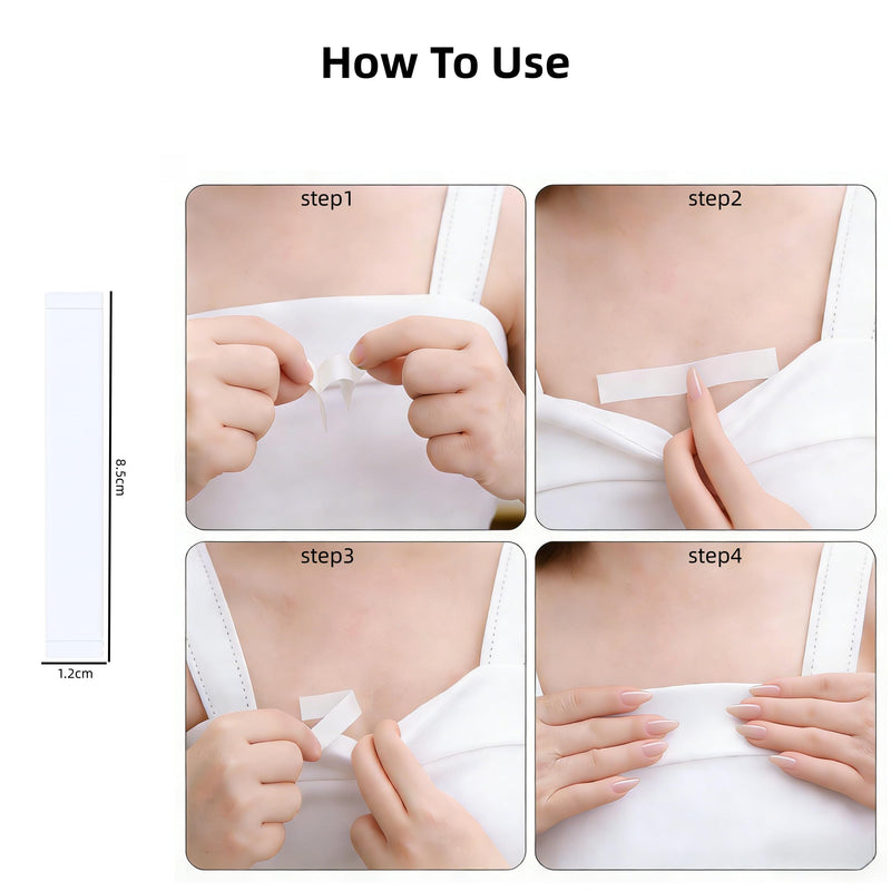 Double Sided Fashion Body Tape for Boob, Clothes, Dress & Fabric for Women, 1.2cm Width 50 Strips 2 Packs, Strong Hold Skin Friendly Clear Invisible, Stops Wardrobe Malfunctions