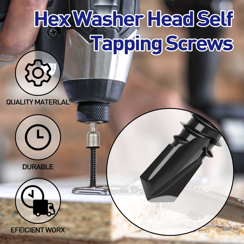 [Australia - AusPower] - #14 x 1 Hex Washer Head Self Tapping Screws, TEK Screws, Self Drilling, Stainless Steel 410 Sheet Metal Screws, Black Finish, 50 PCS #14 x 1" 
