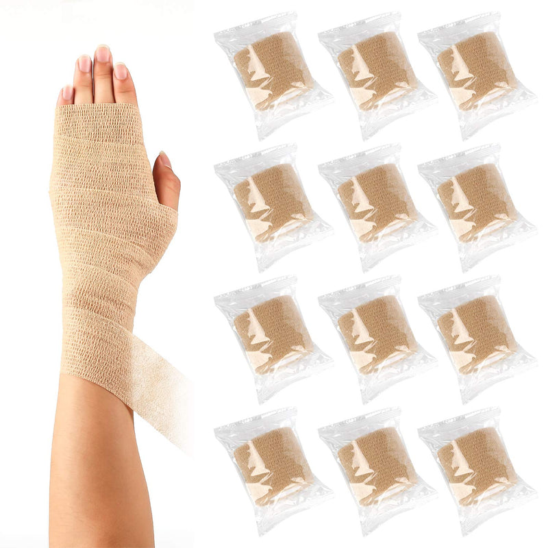 [Australia - AusPower] - 12 Pack Self Adherent Cohesive Wrap Bandages 2 Inches X 5 Yards,First Aid Tape, Elastic Self Adhesive Tape, Athletic, Sports wrap Tape, Bandage Wrap for Sports, Wrist, Skin Colour Athletic Tape 12 Count (Pack of 1) 