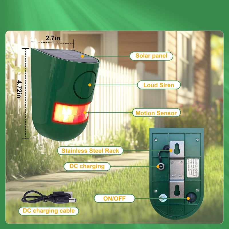 [Australia - AusPower] - ChunHee Solar Motion Sensor Alarm Outdoor 4 Working Mode Motion Activated Alarm 129dB Loud Sound Noise Maker IP65 Waterproof Motion Detector with Strobe Light for Yard Farm Garden 2PC 