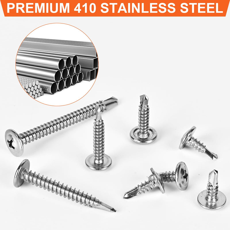 [Australia - AusPower] - 100pcs Premium #8 Self Tapping Screw Assortment Kit, 410 Stainless Steel Sheet Metal Screws, 8 x 1/2" - 2" Self Drilling Screws for Metal, Truss Head 