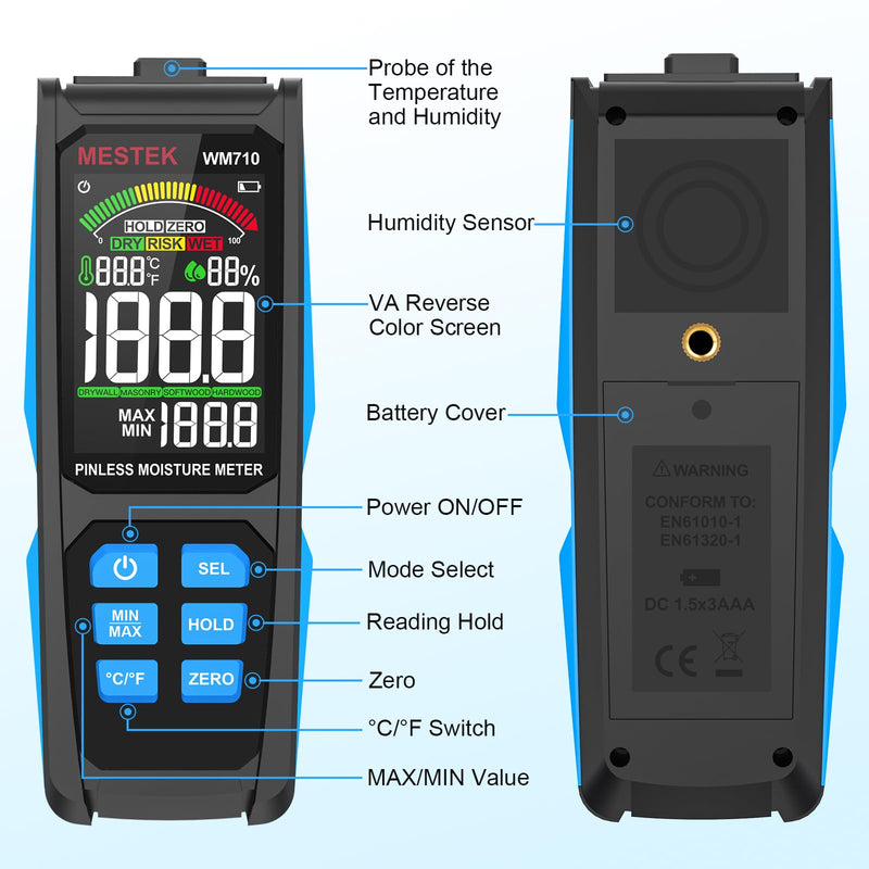[Australia - AusPower] - MESTEK Pinless Wood Moisture Meters for Drywall, Water Leak Detector, Wall Moisture Tester for Lumber Concrete Building, Wall Moisture Sensor Digital Humidity Tester for Firewood 