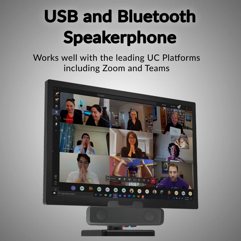 [Australia - AusPower] - Cyber Acoustics USB & Bluetooth Speaker Bar (CA-2890BT) – USB Powered Speaker with Speakerphone for PC and Bluetooth to Simultaneously Connect to Smartphones, Clamps to Monitor, Convenient Controls USB and BT 