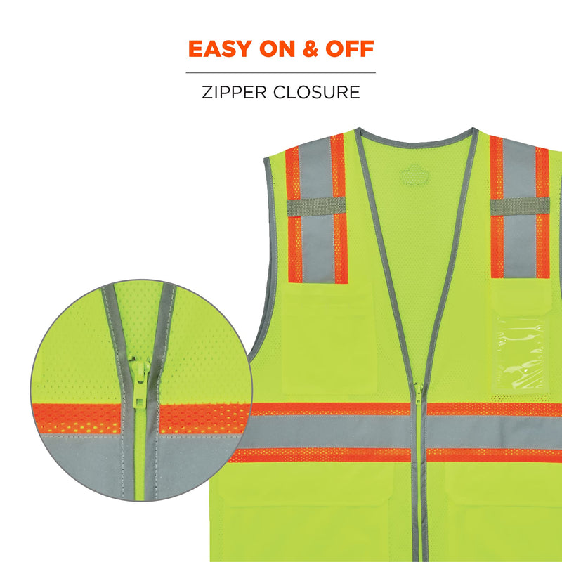 Ergodyne GloWear 8246Z Two-Tone Safety Vest, High Visibility Mesh, Reflective Piping, Pockets for Storage, ID Badge Holder Lime 3X-Large