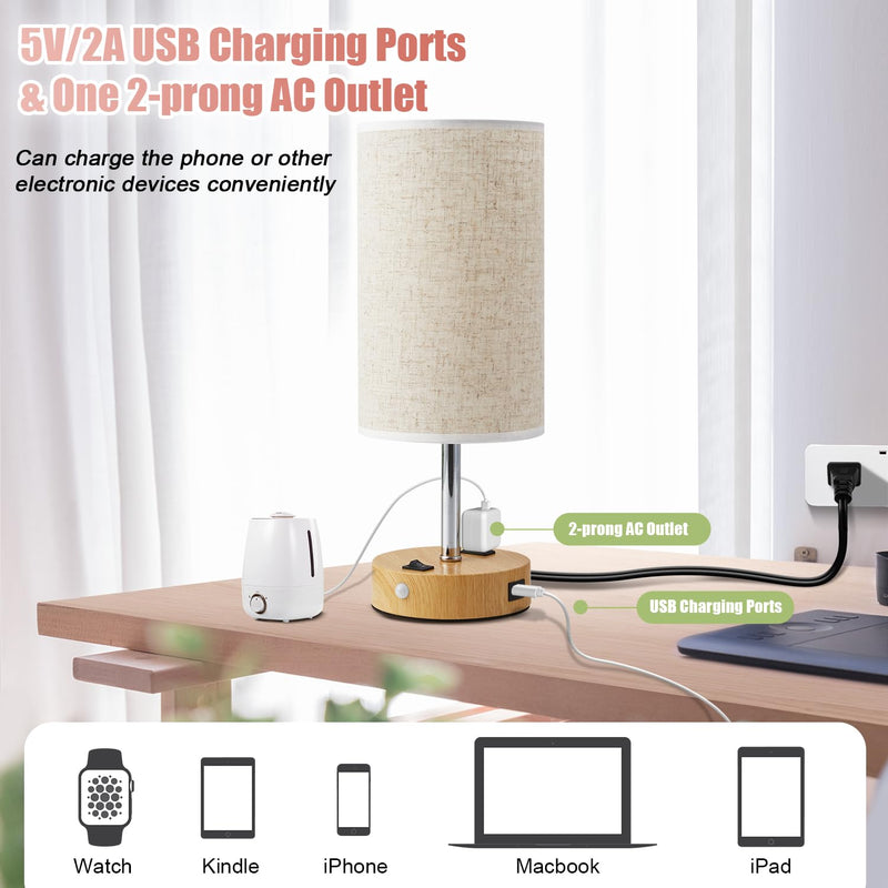 [Australia - AusPower] - lifeholder Table Lamp with Motion Sensor or Constant on Mode, USB Lamp Include One LED Bulb, Built in 1 USB Port & 1AC Outlet, Bedside Lamp Idea for Bedroom, Hallway, Bath Room Beige 