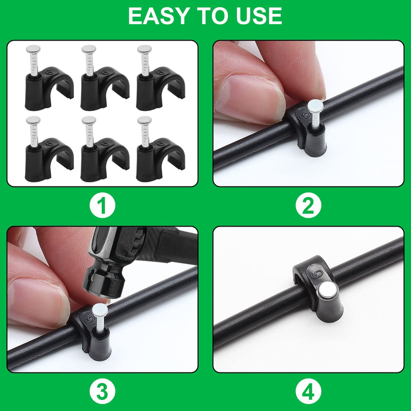 [Australia - AusPower] - 100pcs 1/4" / 6mm Half Clamp J-Hook with Nail, Nail in Cable Clips Ethernet Cable Nails Tacks Clips, Black 1/4" / 6mm, 100 PCS 