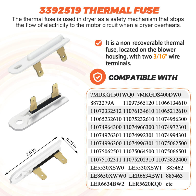 [Australia - AusPower] - 2026 UPGRADE WP8544771 8544771 Dryer Heating Element 279973 3392519 Thermal Fuse 279816 Thermostat Cut Off Kit Fit for Whirlpool Maytag Kenmore Dryer, 365 DAYS WARRANTY by Beaquicy 