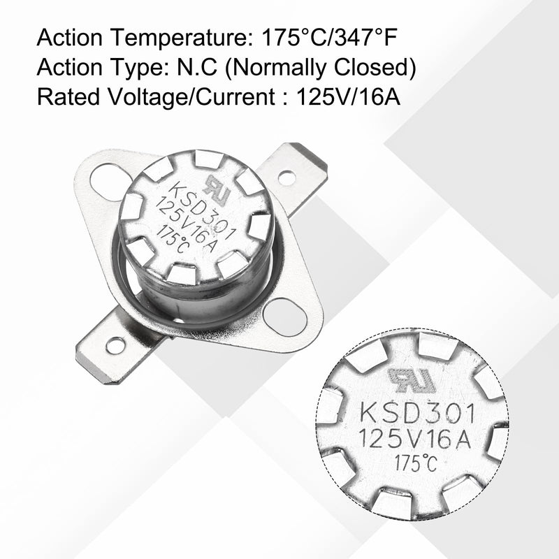 [Australia - AusPower] - uxcell 2 Pcs KSD301 Thermostat 175°C/347°F 16A Normally Closed N.C Adjust Snap Disc Temperature Switch for Microwaves,Oven,Coffee Maker,Ceramic Material 