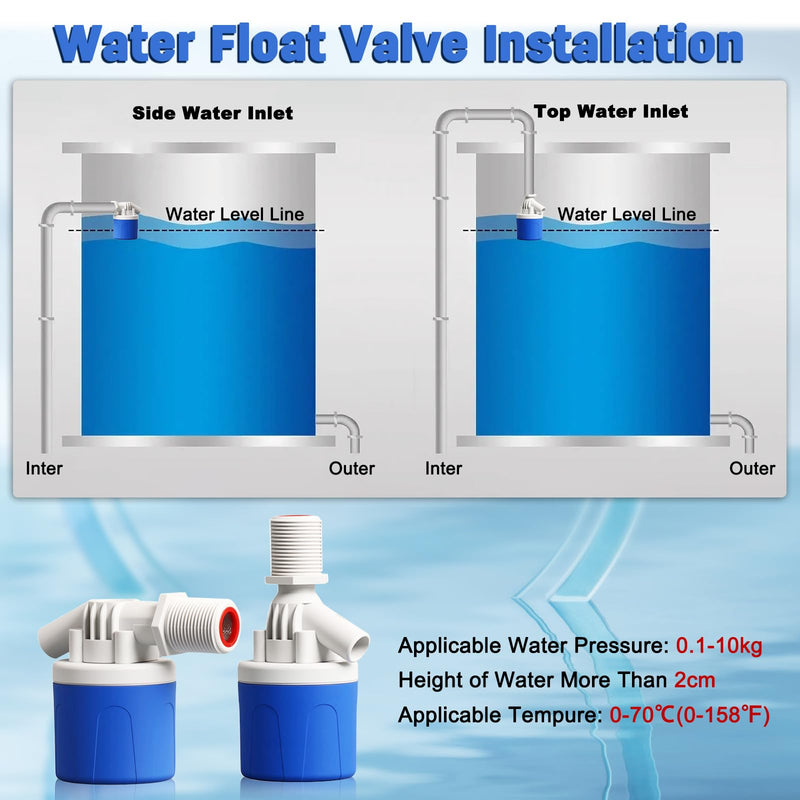 [Australia - AusPower] - 1/2" Water Float Valve, 2 Pack Automatic Water Level Control Valve For Water Tank Water Trough Pool Livestock Troughs Distille Solar Energy Auto Pot Aquarium (1/2" Side Inlet) 1/2" Side Inlet 