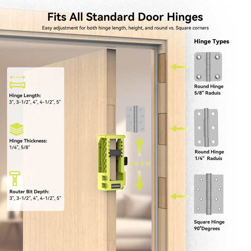 [Australia - AusPower] - Green Door Hinge Jig, Door Hinge Router Template, Door Hinge Mortiser, Hinge Installation Kit Fits 3” to 5” Length and 1/4” or 5/8” Thickness.?Only Work on The Door not The jamb? 