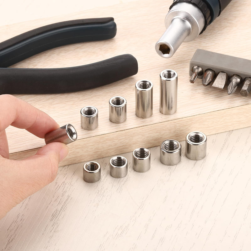[Australia - AusPower] - uxcell 20Pcs Round Weld Nuts, M8x12x12mm Long Weld on Bung Female Nut Threaded - 304 Stainless Steel Round Connector Nuts Sleeve Rod Bar Stud, Silver 20 