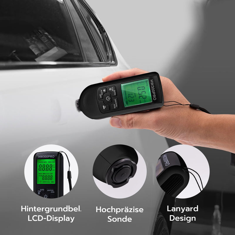 Mcbazel Paint Thickness Gauge Car Coating Thickness Gauge 0-2000µm, FE/NFE, LCD black