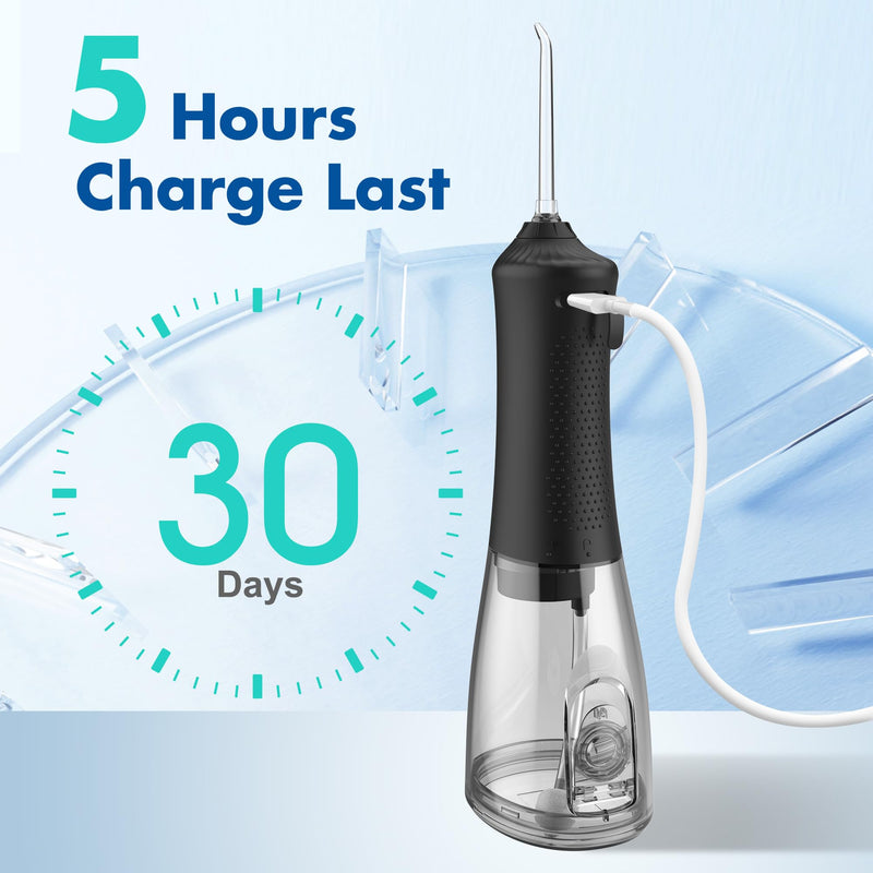 BarberBoss Wireless Oral Irrigator for Teeth and Gums, Rechargeable Oral Irrigator, 5 Cleaning Modes, 6 Nozzles and LED Display, IPX7 Waterproof Dental Floss Set (Black)