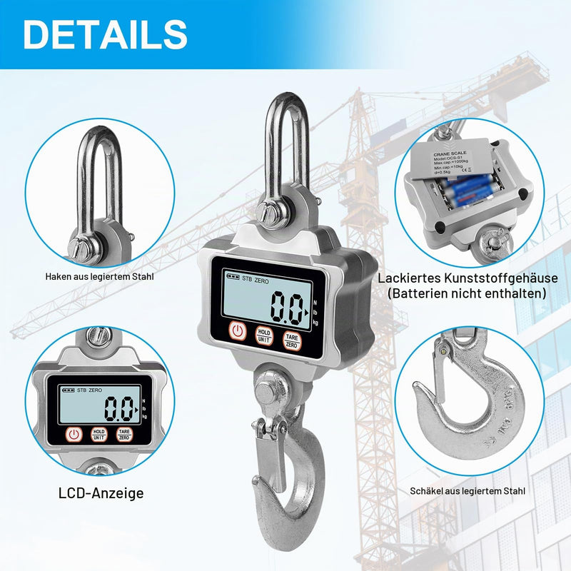 Hyindoor Crane Scales 1000 kg Electronic Digital Hanging Scales 1T Heavy Duty Crane Scale Industrial Crane Scales with LCD Screen
