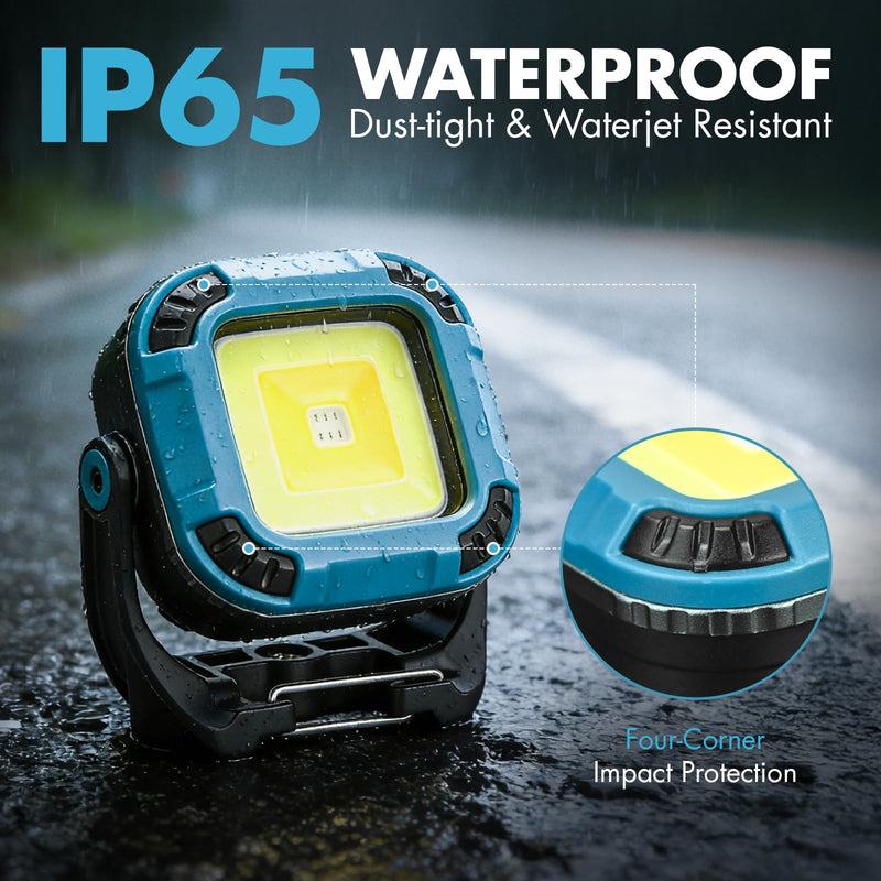 2 Pack Rechargeable Work Light, 1100LM Magnetic Light with Strong Magnet & Hook, IP65 Waterproof, 2.8oz Portable LED Work Light for Car Repair, Job Site Lighting, Emergency(Blue) 2 Pack Blue