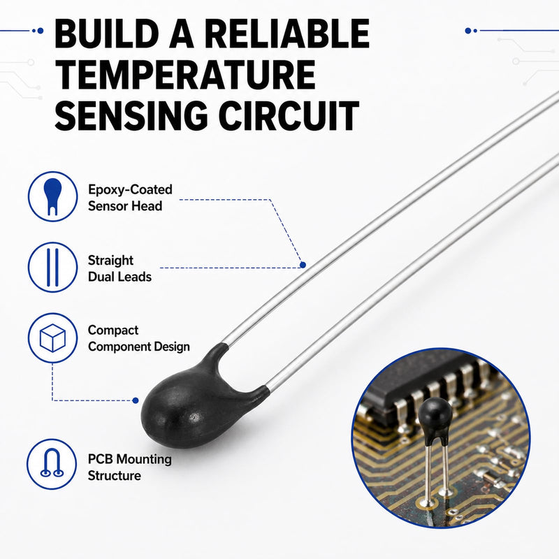 Zolara Pack of 10 MF52 NTC 10K Thermistor, 1% Accuracy, NTC Thermistors Resistors, High Sensitive Current Limiter, Compatible with Temperature Sensors for Electronic Devices and Household Appliances