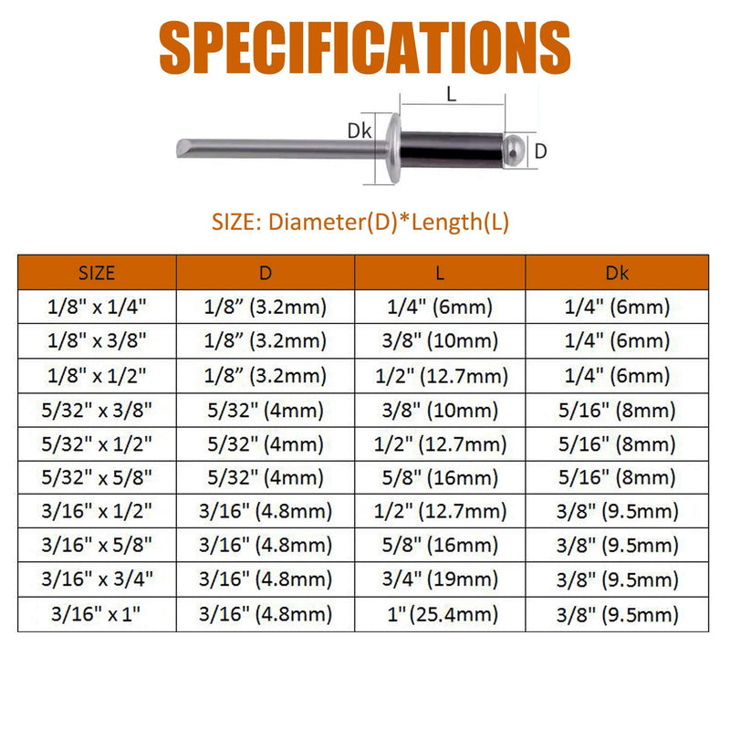 [Australia - AusPower] - ISPINNER 100pcs 1/8" x 1/2" Aluminum Blind Rivets, 3.2 x 12.7mm Pop Rivets, Pack of 100 (Black) 1/8" x 1/2" 