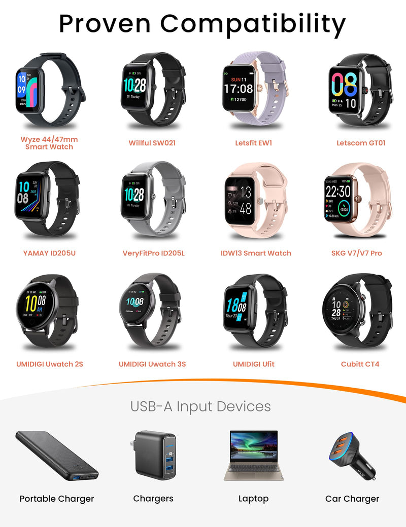 [Australia - AusPower] - Smart Watch Charger for Skg Letsfit Cubitt Yamay Willful Fitpolo Tozo Wyze Umidigi Blackview 3.3Ft USB Magnetic Charging Cable Cord for Umidigi Uwatch 3S 3 2 2S Urun Smartwatch 