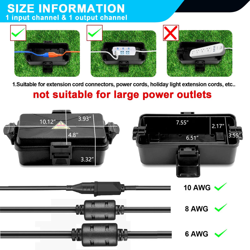 [Australia - AusPower] - Outdoor Electrical Box Waterproof IP54-rated Outdoor Outlet Box Black Outdoor Extension Cord Cover Box (7.6 x 3.9 x3.3 inch) Wall-Hangable Waterproof Box for Protect Outlet (1 PCS Black) 1 PCS Black 