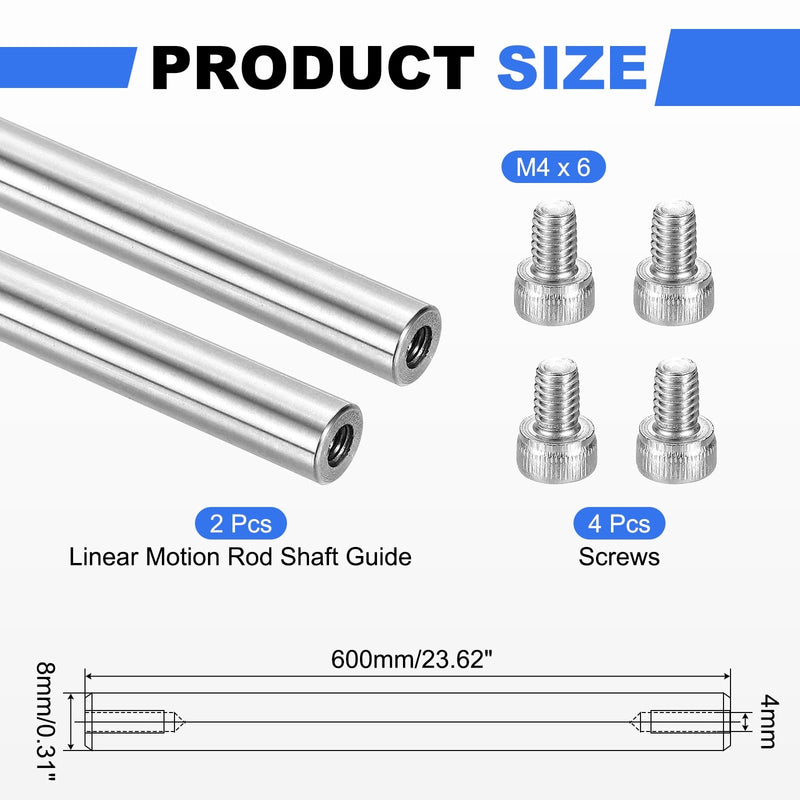 uxcell 2Pcs Linear Motion Rod Shaft Guide, 8 x 600mm/0.31 x 23.62 in Case Hardened Chrome Plated End Hollow Linear Steel Rods with Screws 4mm Inner Hole Dia for 3D Printer, CNC Machine 2