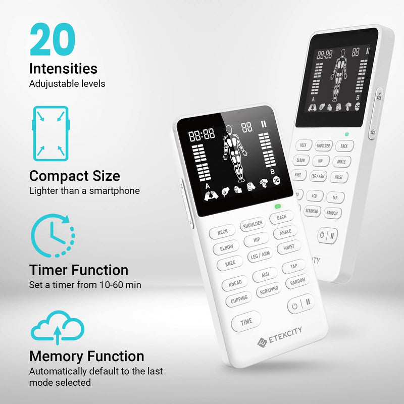 [Australia - AusPower] - Etekcity 4-Output TENS Unit, FSA HSA Store Eligible, Muscle Stimulator Accessories Machine, Neck Back Massager, Period Cramp, Nerve Sciatica Pain Relief, Rechargeable Electric Medical Physical Therapy 