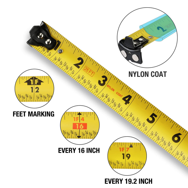 [Australia - AusPower] - DURATECH Magnetic Tape Measure 25FT with Fractions 1/8, Retractable Measuring Tape, Ratcheting Screwdriver, 12-in-1 Multi-bit Screw Drivers 