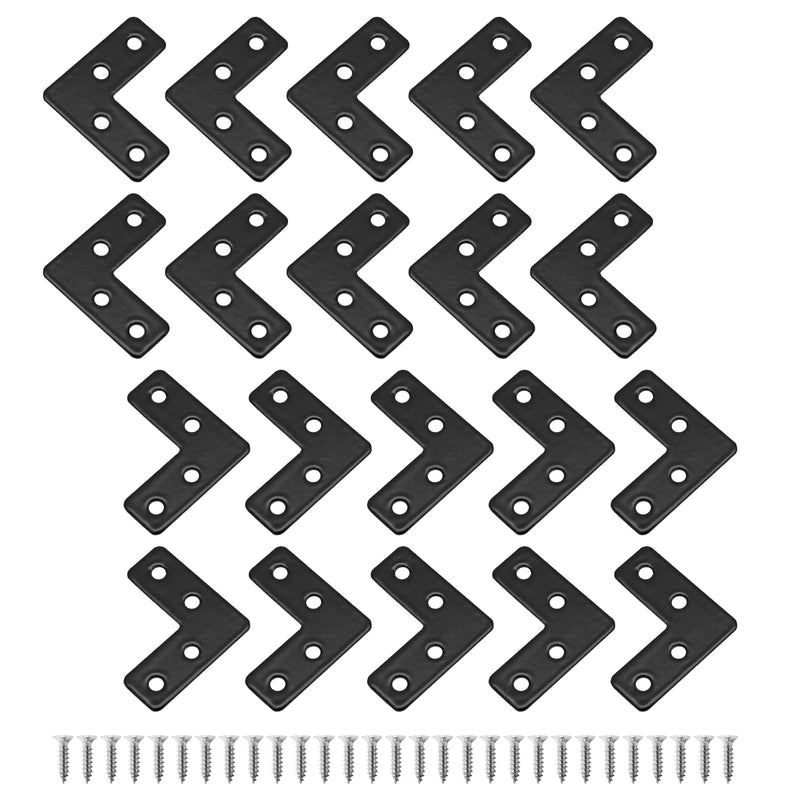 [Australia - AusPower] - 20 Pcs L Shape Flat Mending Plates 40mm x 40mm (1.57" x 1.57") Flat Corner Braces, Right Angle Photo Frame Bracket, Black 40x40mm/1.57"x1.57" 