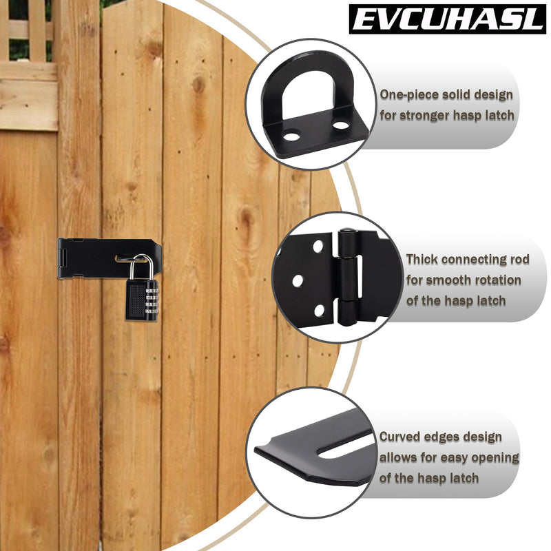 [Australia - AusPower] - Door Lock Hasp Latch, Thicked Design Latch Lock, Stainless Steel Security Packlock Clasp Hasp Lock Latch for Doors, Black Finish with Screws, 1 Pack(4 Inch) 4 Inch 