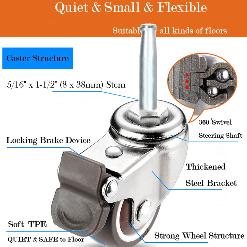 [Australia - AusPower] - Stem Caster Wheels with 5/16" x 1-1/2" (8 x 38mm) Stem Sockets TPR Replacement Castors Swivel Casters for Carts, Furniture, Dolly, Workbench (2.0 inch Without Brakes) 2.0 inch without Brakes 