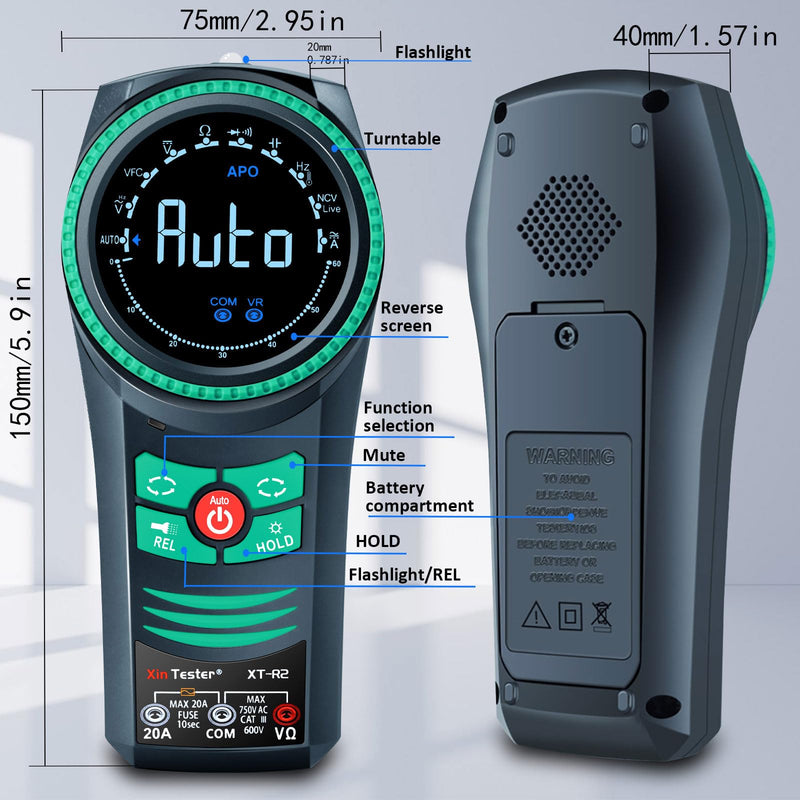 [Australia - AusPower] - Xin Tester Digital AC DC Professional Multimeter Tester, TRMS 6000 Counts Rotary Dial Electrical Automotive Autoranging DMM 1000V NCV Volt Ohm Amp Meter, Capacitance Temperature Diode XT-R2 