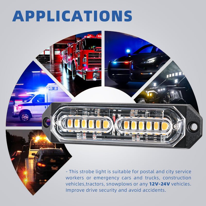 [Australia - AusPower] - 8-Pcs 12 LED Sync Feature Emergency Strobe Grille Lights Ultra Slim Surface Mount Hazard Warning Flashing Chase Light Bar for Construction/Police/Truck/Vehicles/Car/SUV/ATV/UTV (Amber/White) #01 Amber/White 
